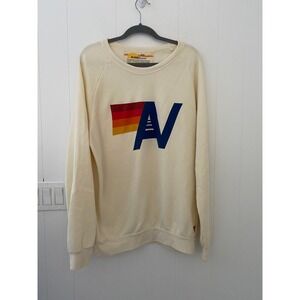 Aviator Nation Logo Relaxed Crew Sweatshirt Ivory Adult Size XXL